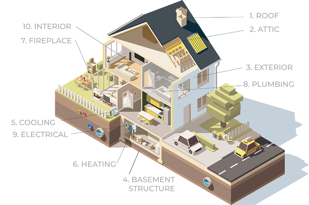 Infographic depicting what areas of the home we check during your inspection